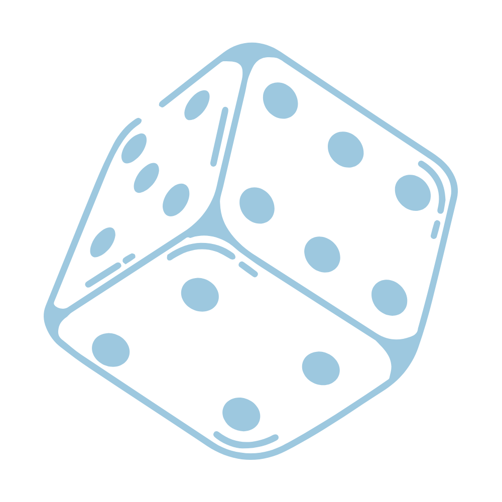 Illustration d’un cube de dé à six faces avec des points bleus