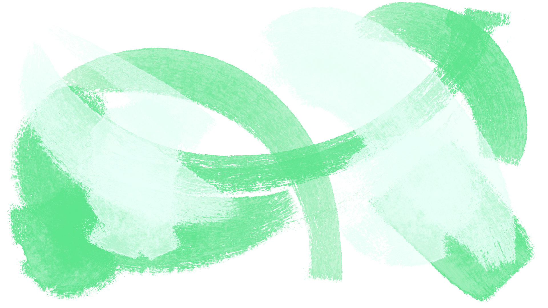 Abstract painting with green, white, and light teal brush strokes