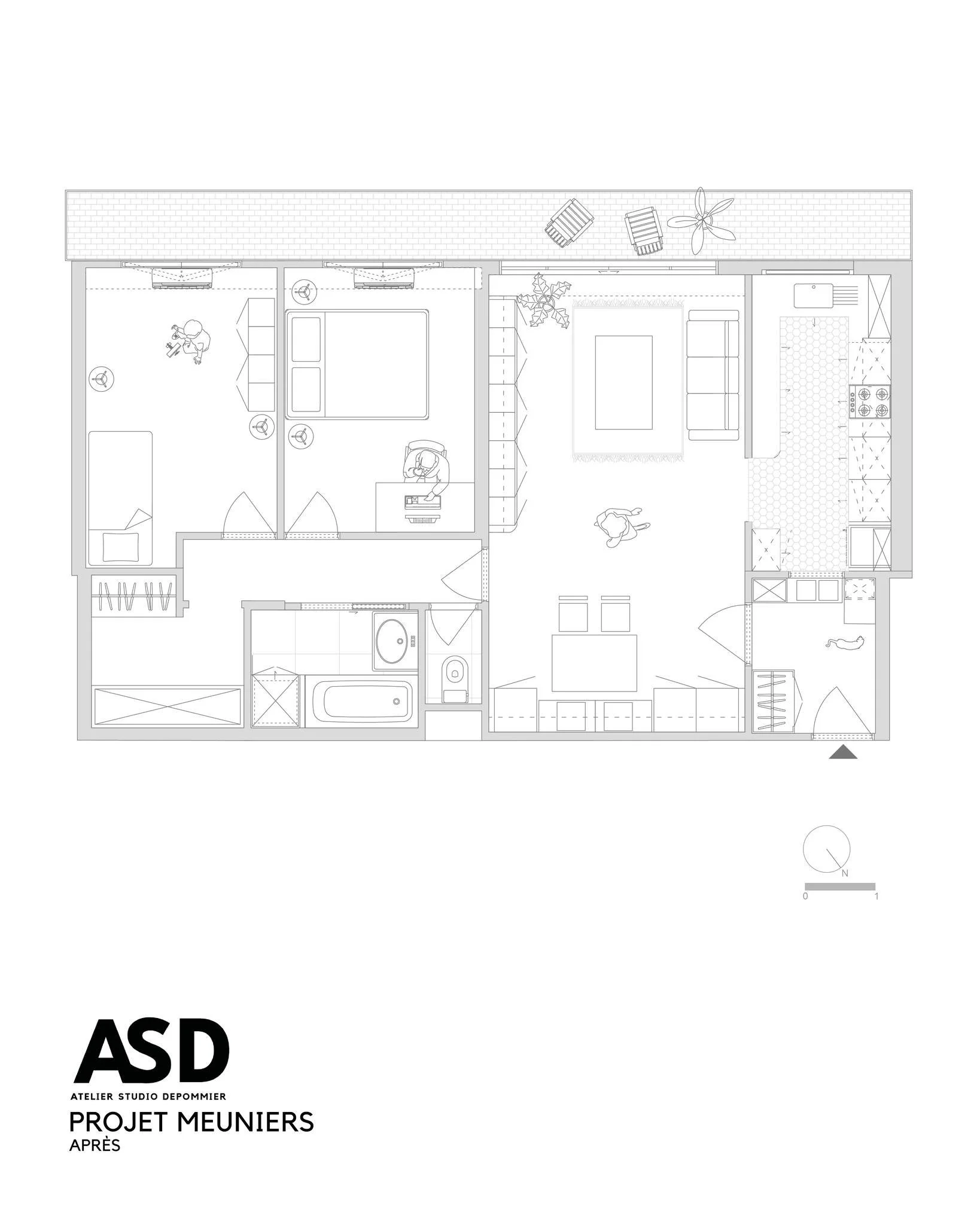 [Projet Meuniers] - R&eacute;novation compl&egrave;te d&rsquo;un appartement des ann&eacute;es 1970, Paris.

La mission, couvrant la conception architecturale et le suivi de chantier, s&rsquo;appuie sur une d&eacute;marche int&eacute;grant le r&eacut