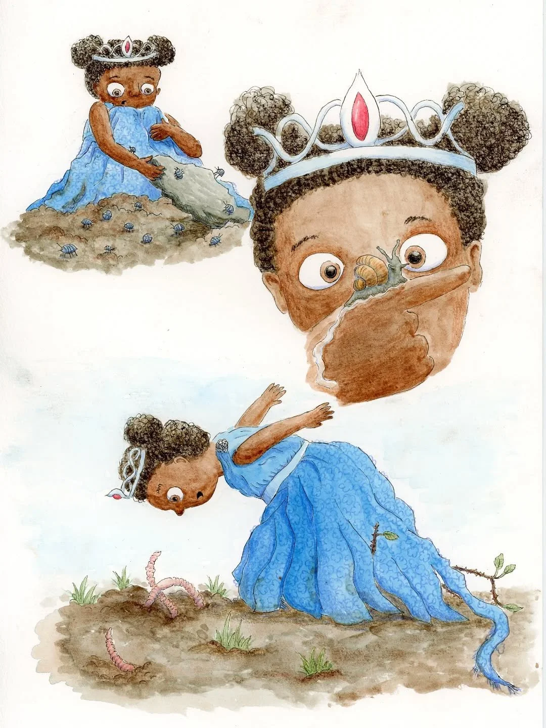 @drawtober Prompt 4: Spellbound Princess!
This little princess loves to escape from her royal duties to see what she can find out in the palace grounds, buried in the mud! She is completely spellbound by the magic and wonder of nature, by anything c