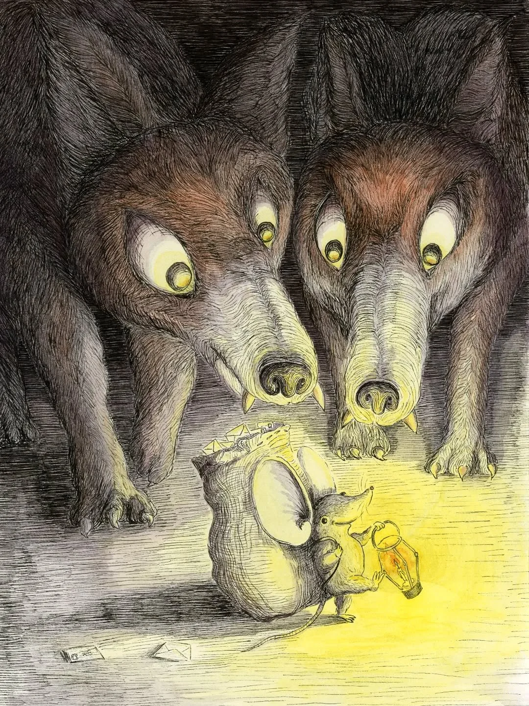Here it is! A teeny mouse walks through the night with only her candle to light the way, trying to get all her letters delivered in time (or most of them!). She marches on despite the danger that may lurk in the darkness because she is duty-bound! Th