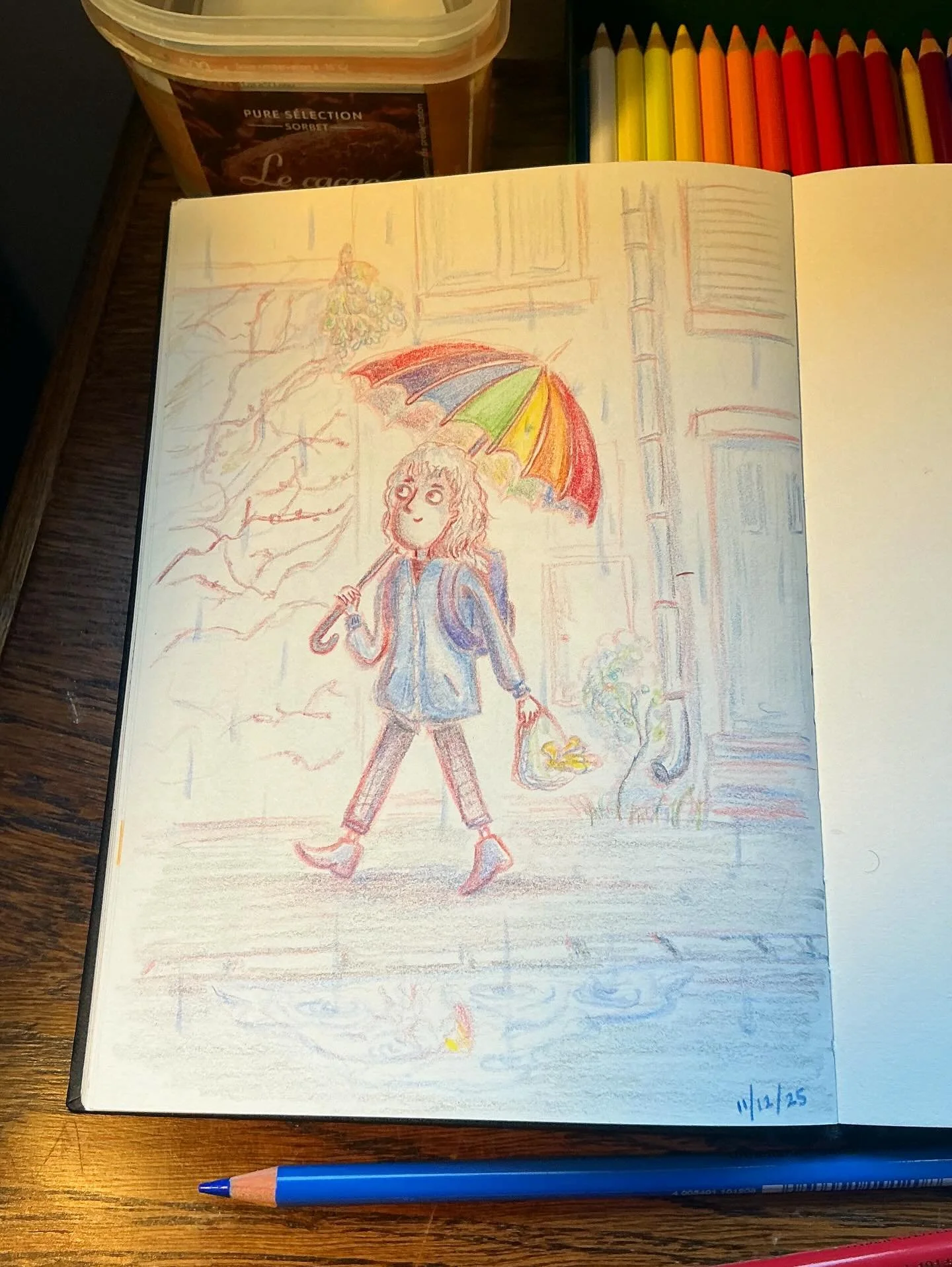 An unrelated selection of sketchbook pages! ☺️

1. My walk in the rain yesterday.
2. A memory of seeing a fox in Bristol walking home at 3am.
3. Some scary foxes.
4. The oldest and weirdest caf&eacute; in Saint Malo, Le Caf&eacute; du Coin d&rsquo;en