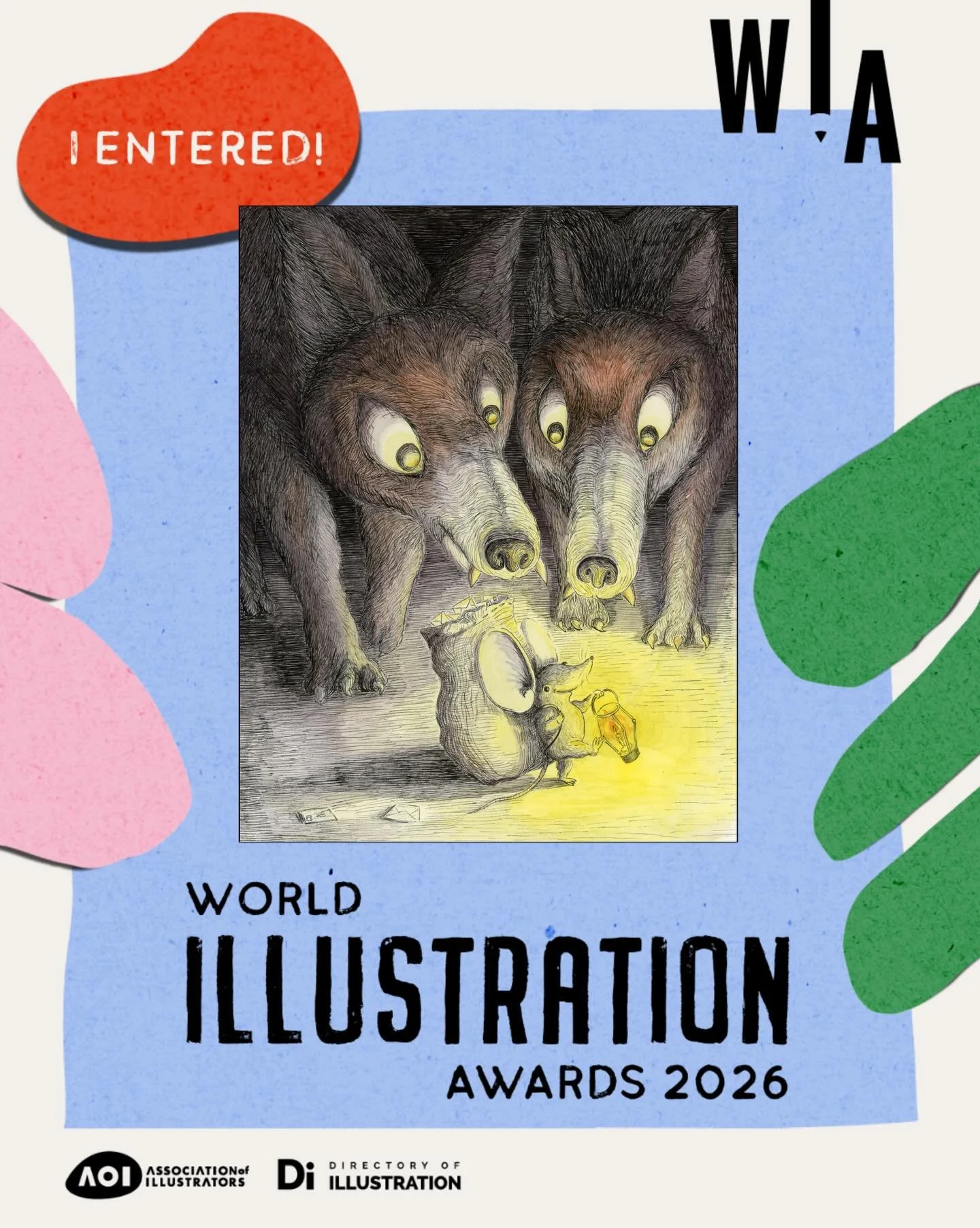 First time entering the World Illustration Awards! 🥳

The first slide was my favourite portfolio-building illustration I&rsquo;ve made over the past year, of a little mouse on a mission to deliver a big sack of letters before the night is done and n