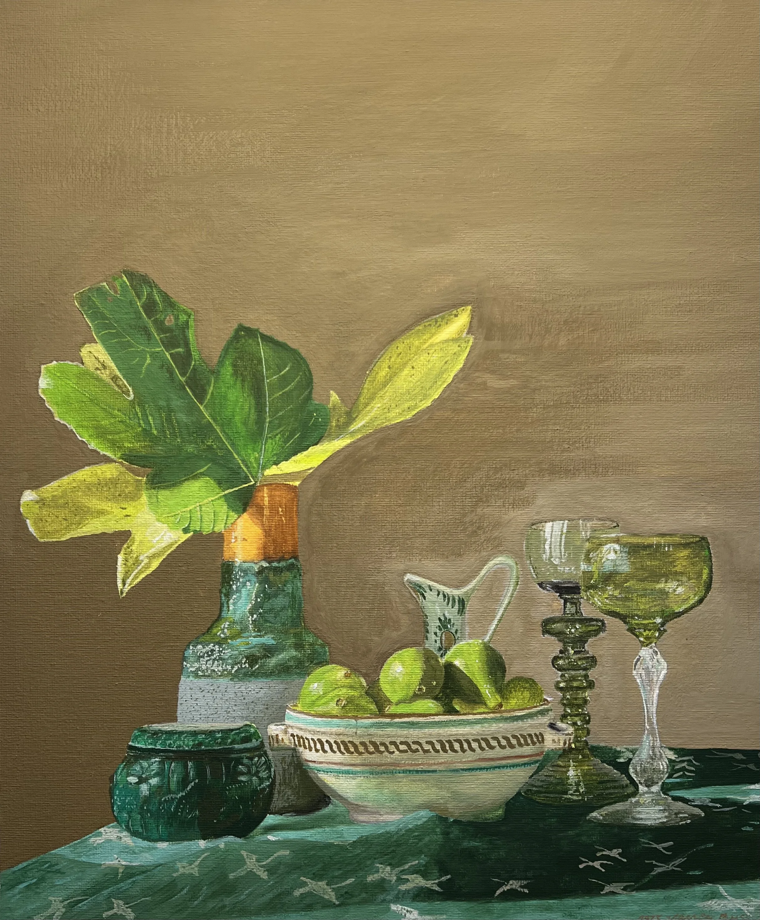 Study in Green, 2024. Gouache on canvas board, 30 cm x 40 cm. Available, 650 Swiss Francs