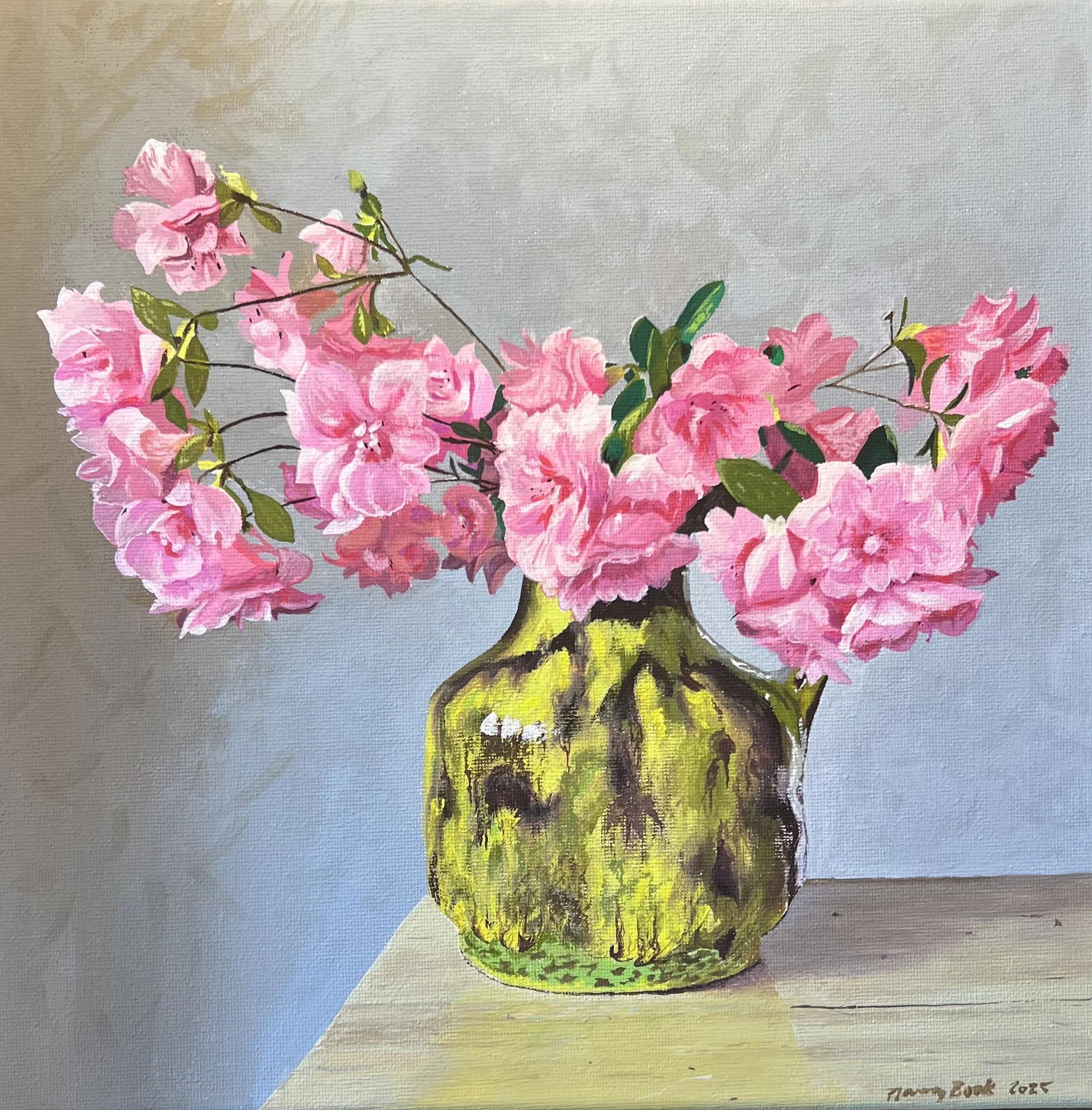 Azaleas For Lu, 2025.  Gouache on canvas, 30 cm x 29.5 cm. Private collection.