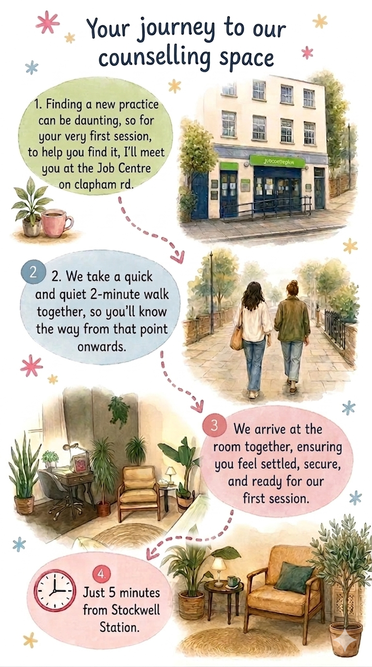 Walking to counselling & psychotherapy 5 minutes from Stockwell station, how to get to counselling practice