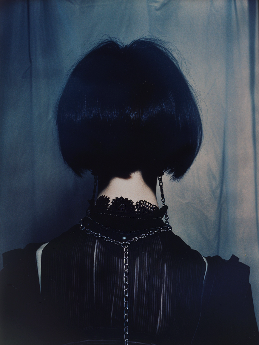 imagem da cabeça de uma mulher vista de trás usando roupas escuras