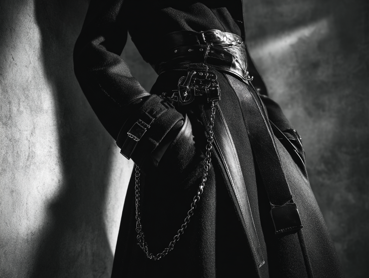 imagem da parte central de uma roupa elegante com corrente