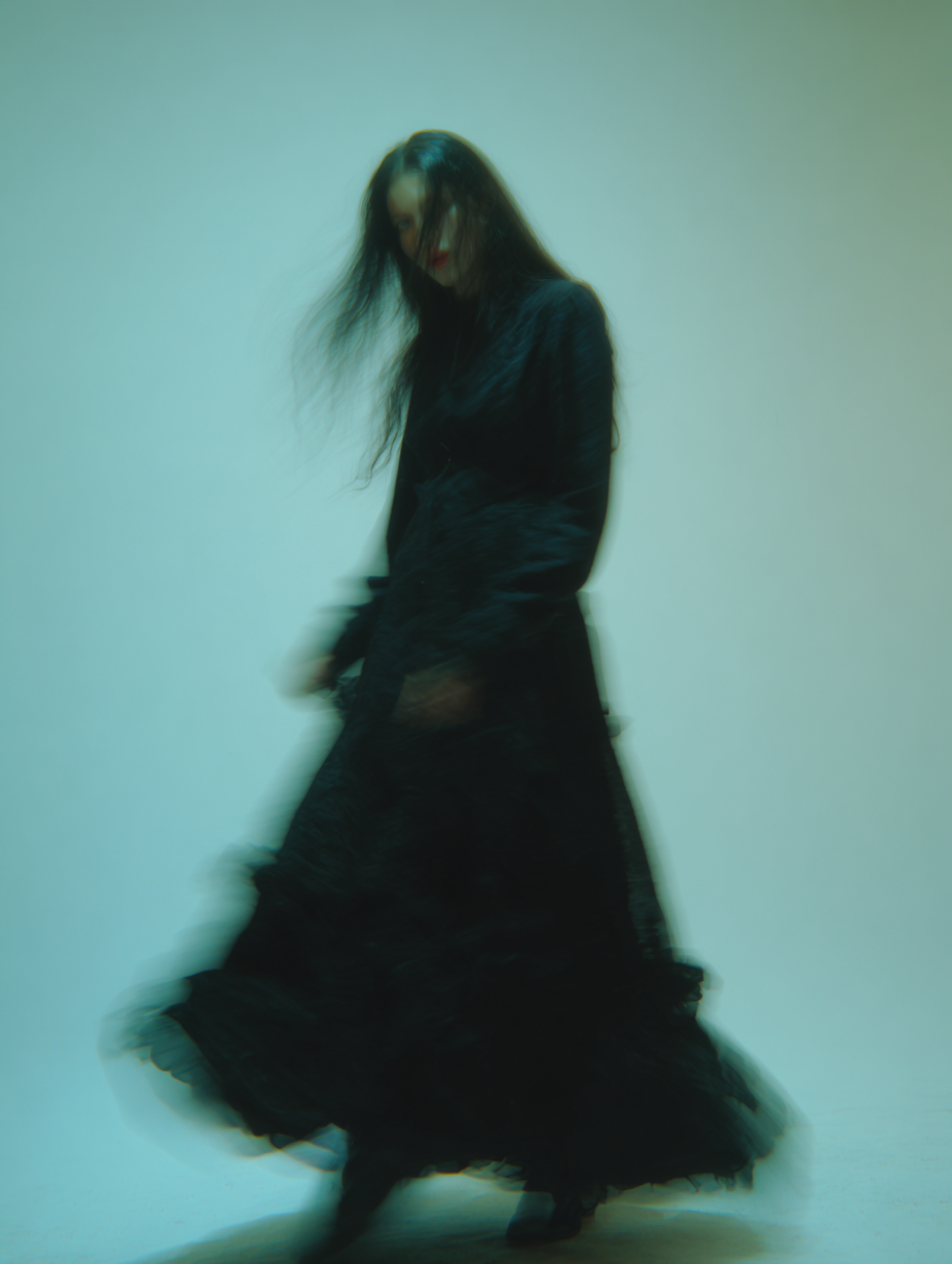 verschwommenes Bild einer dunkelhaarigen Person