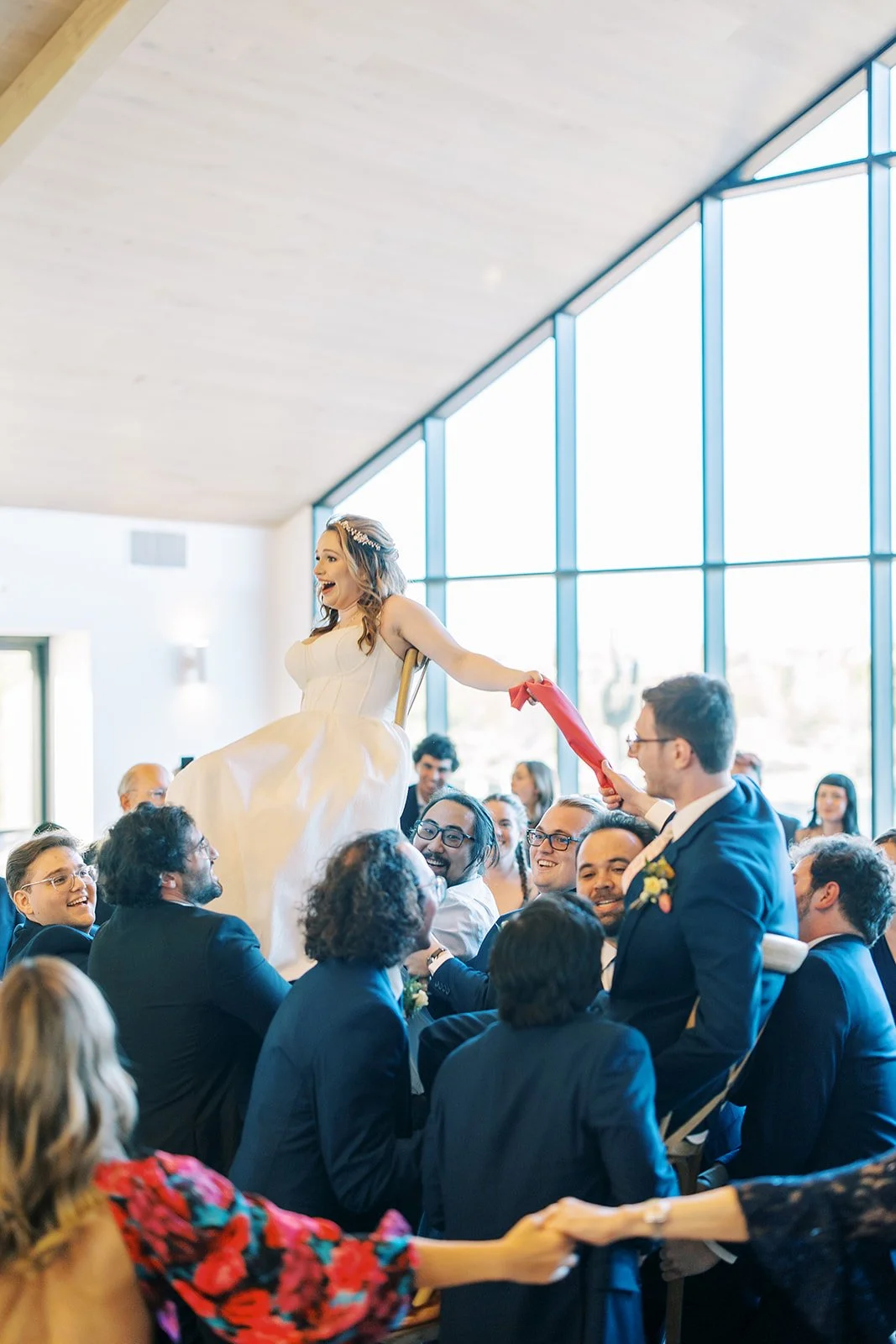 right modern wedding celebration at Desert View with colorful floral details and natural light.