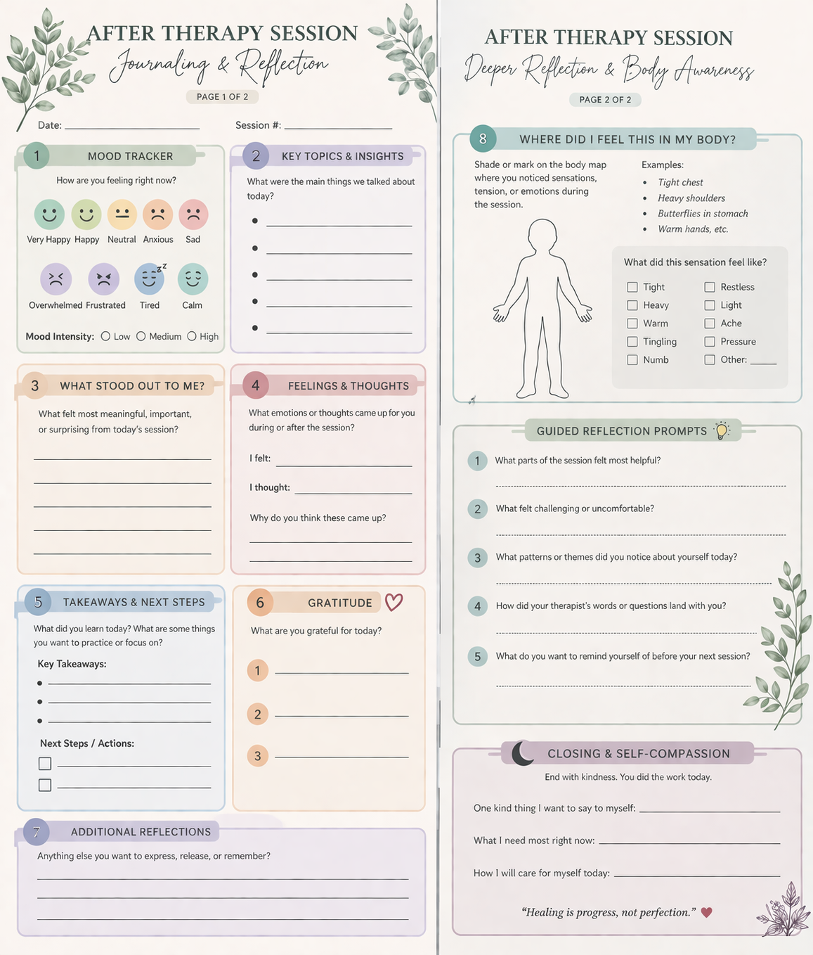 After Therapy Reflection Journal