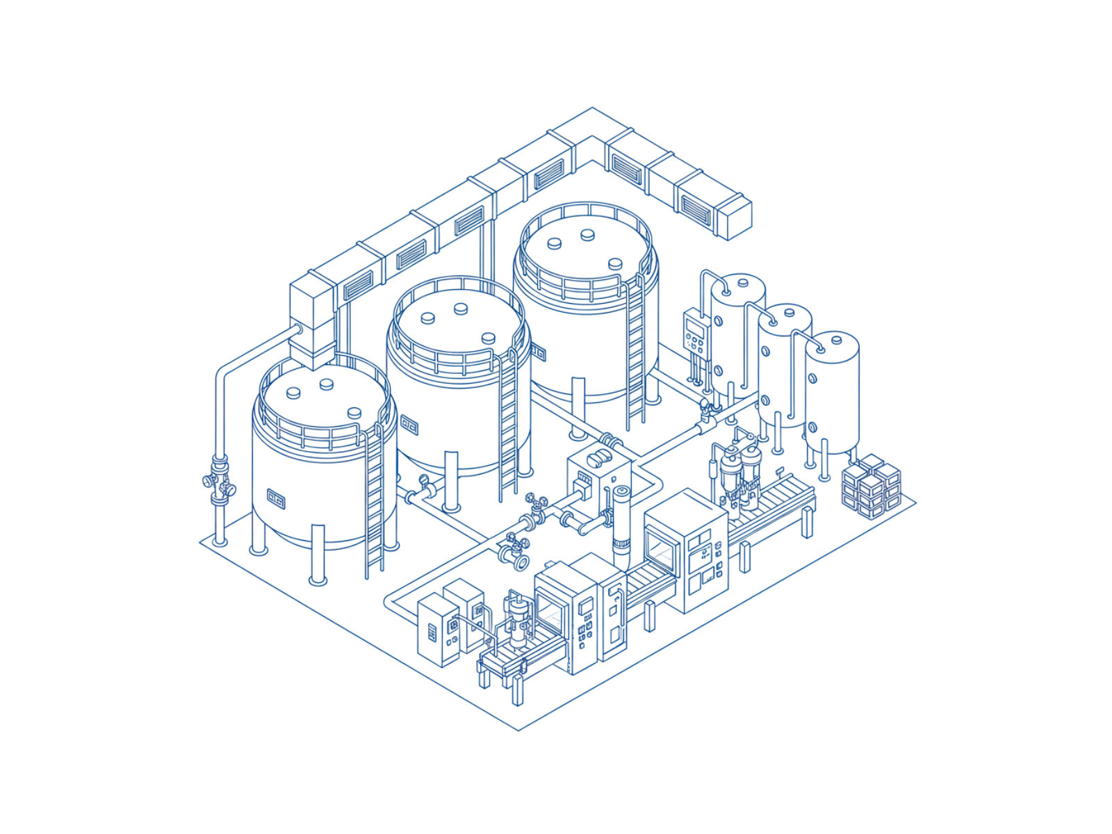 Pharmaceutical industrial facility with processing and production units