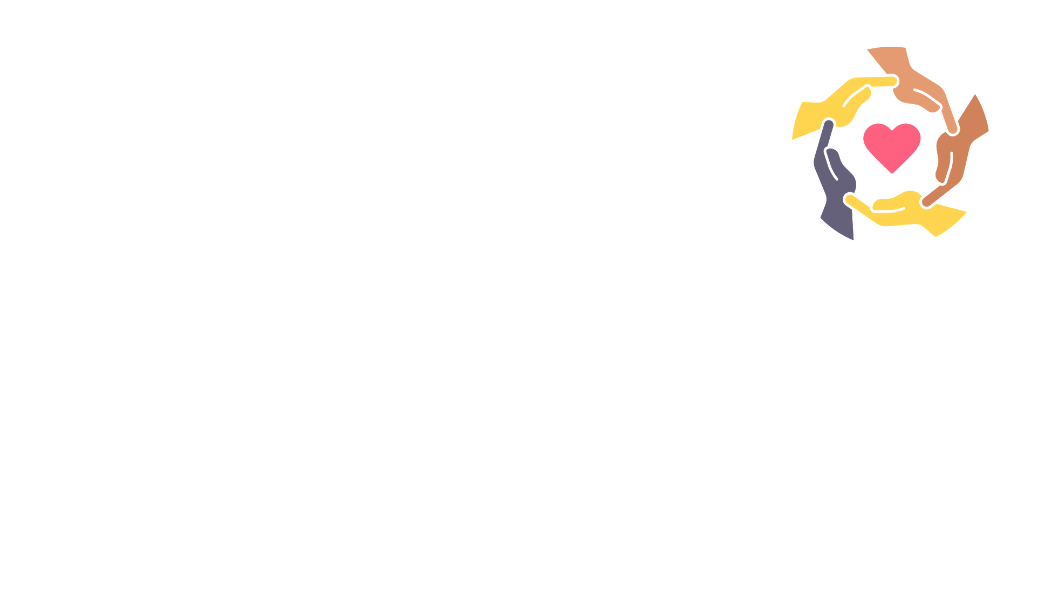 Six hand-drawn icons on a black background: a tennis racket and ball, painter's palette, hands holding a heart, musical notes, a ping pong paddle, and a steaming cup of coffee.