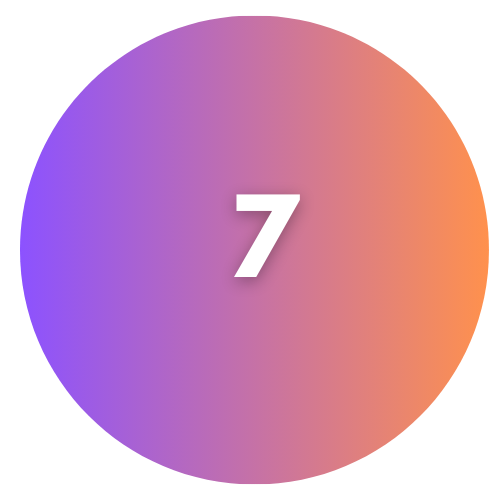 Colorful number 7 on a gradient background with purple, pink, and orange hues.
