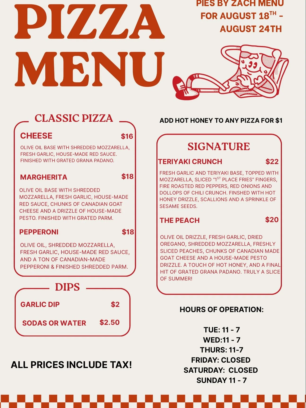 Heads up, friends! This Week&rsquo;s Hours + Fun News!

Pies by Zach will be closed this Friday &amp; Saturday &mdash; but don&rsquo;t worry, we&rsquo;ve got something special lined up 👇

We&rsquo;re celebrating the launch of our pals Sonic Pies at 