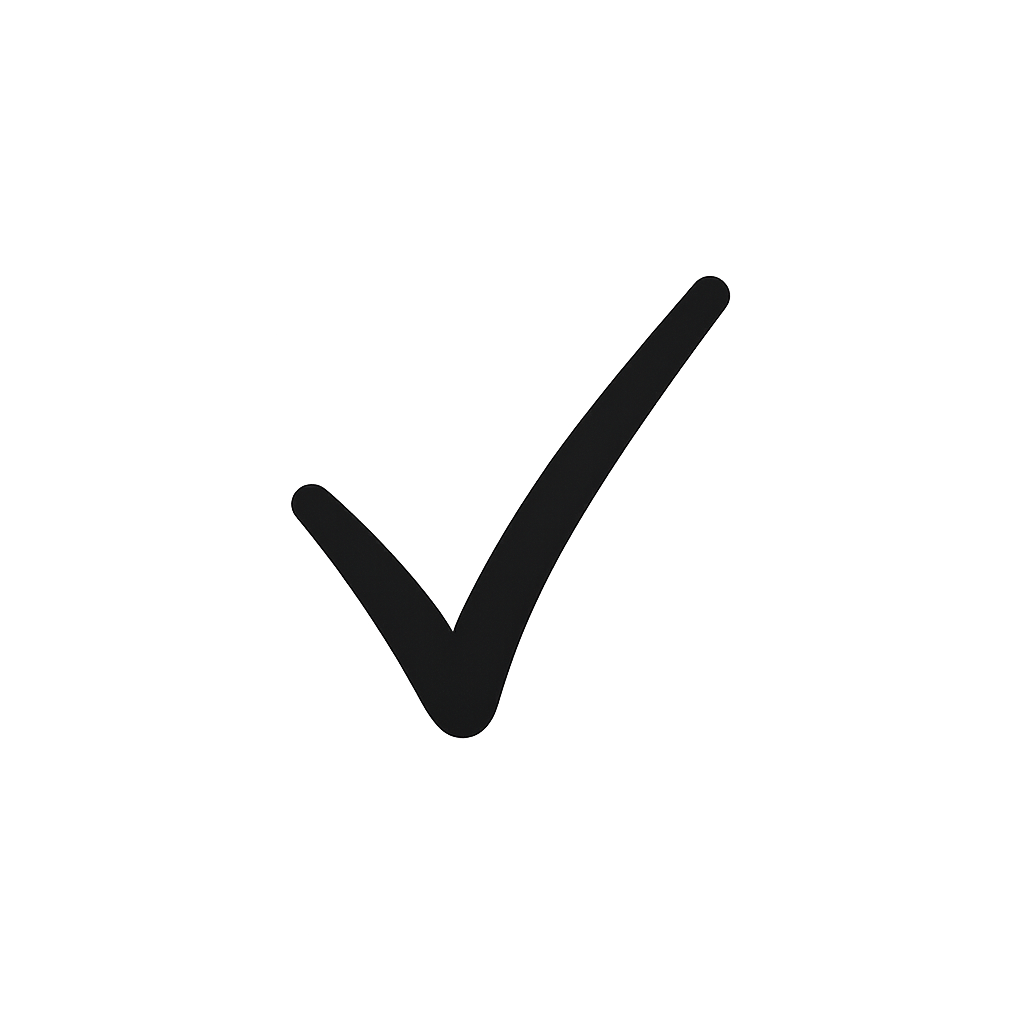 Ein schwarzes Häkchen-Symbol auf einem weißen Hintergrund.