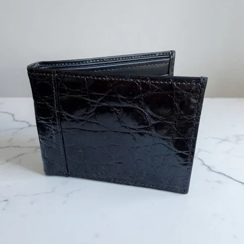 Crocodile Wallet – Gloss Black (Triple Panel)