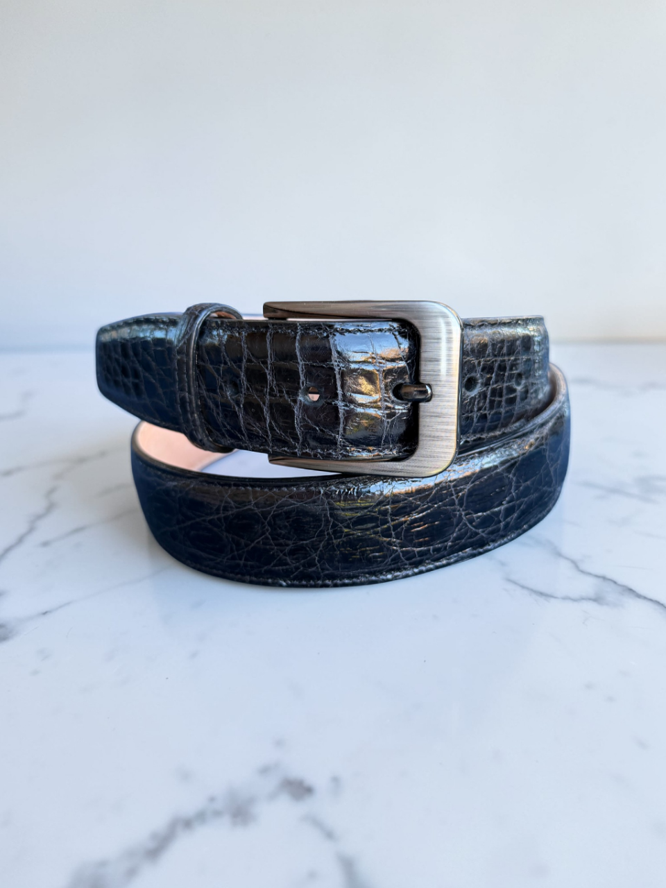 Gloss Black Crocodile Belt