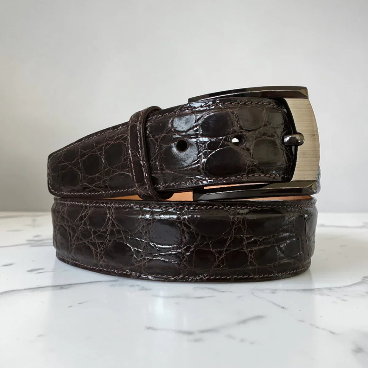 Gloss Dark Brown Crocodile Belt