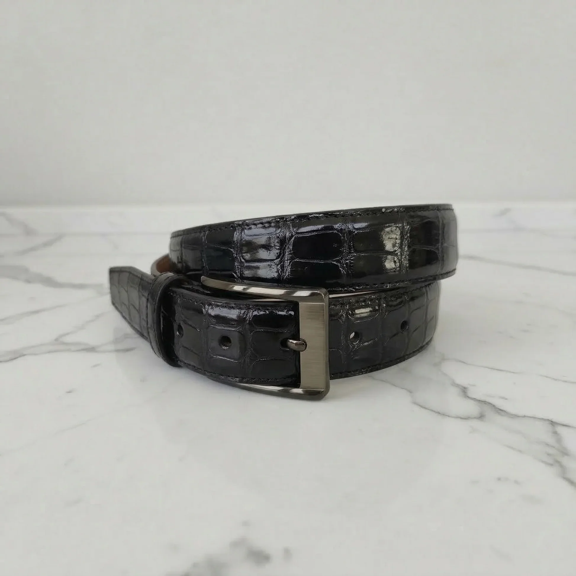 Gloss Black Crocodile Belt