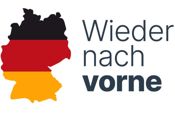 Deutschlands Umrisse mit dem Slogan "Wieder nach vorne"
