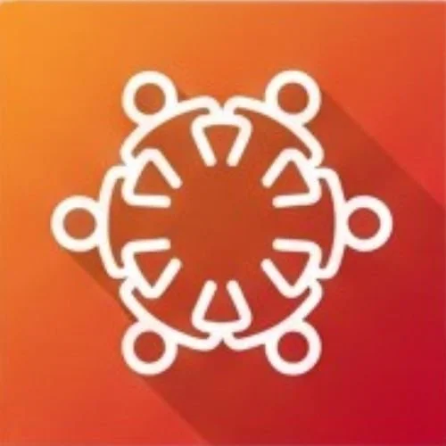 An illustration of a stylized face with open mouth and two antennae-like lines above the head.