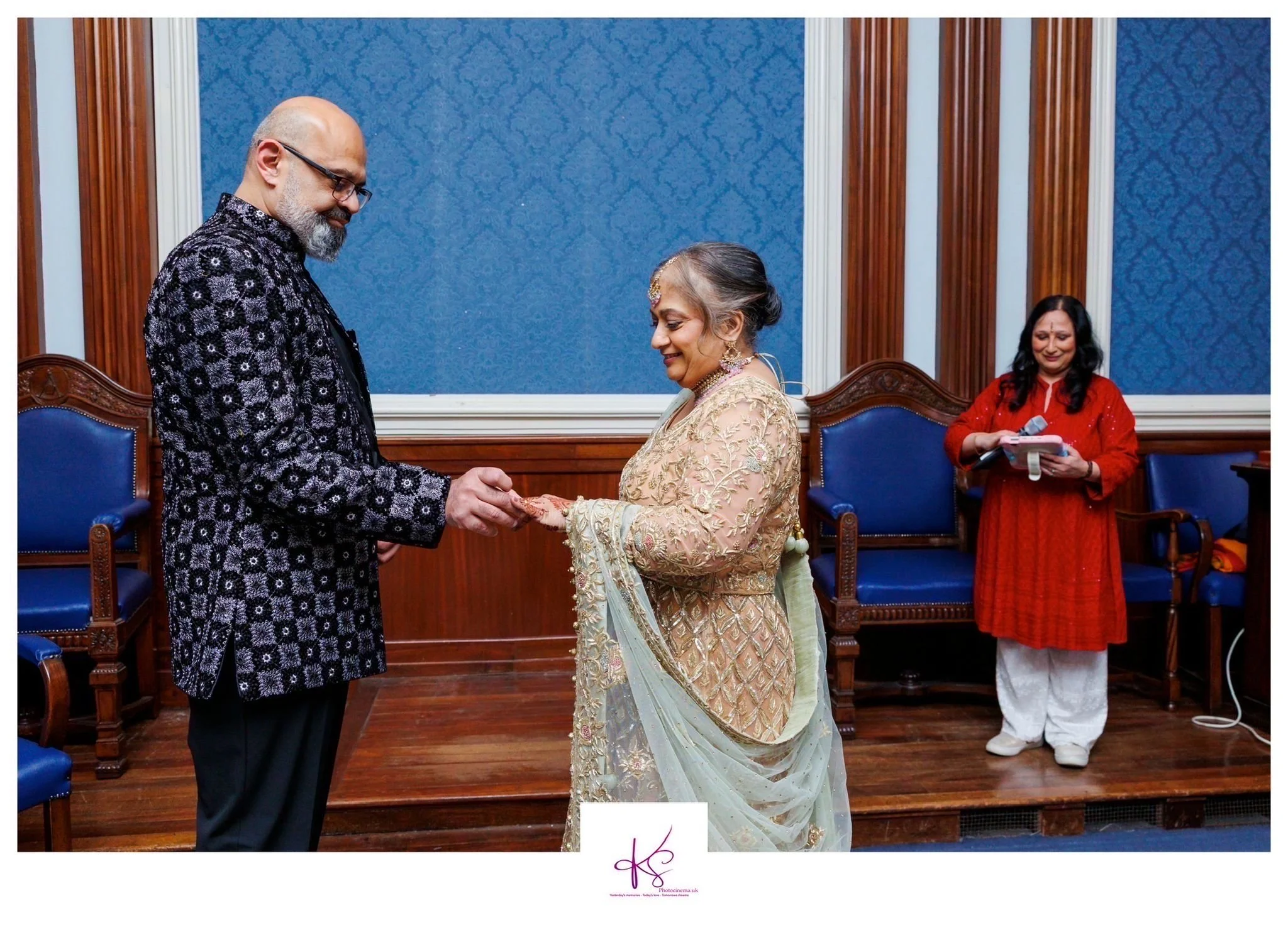 Renewal of Vows ceremony older bride and groom south asian indian ceremony exchanging rings