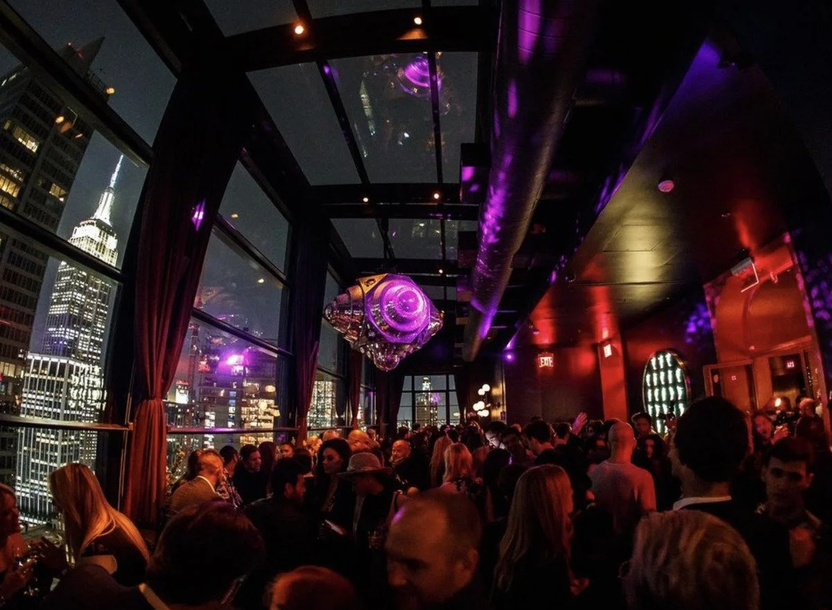 Panoramic rooftop views from The Fleur Room during Halloween event