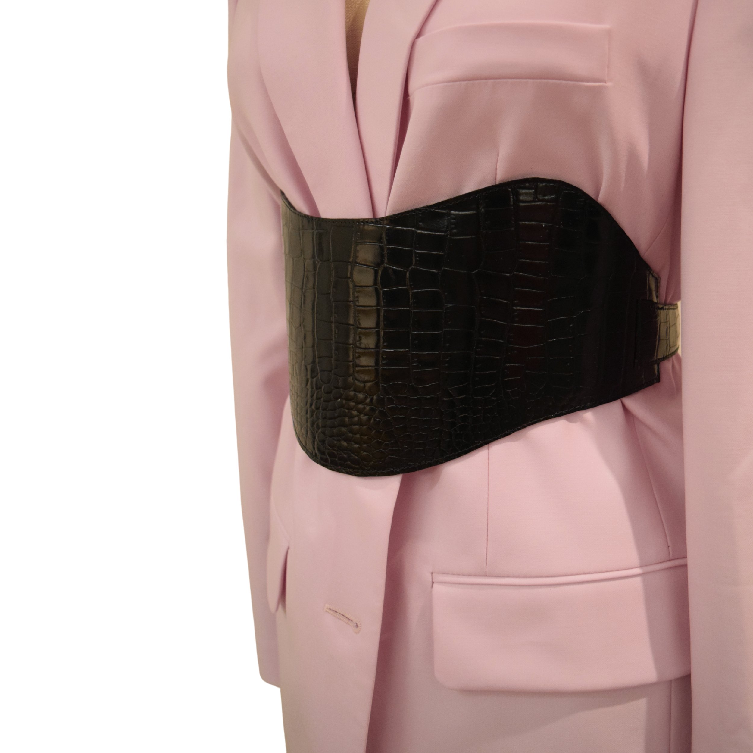 Croc-Embossed Leather Corset Belt