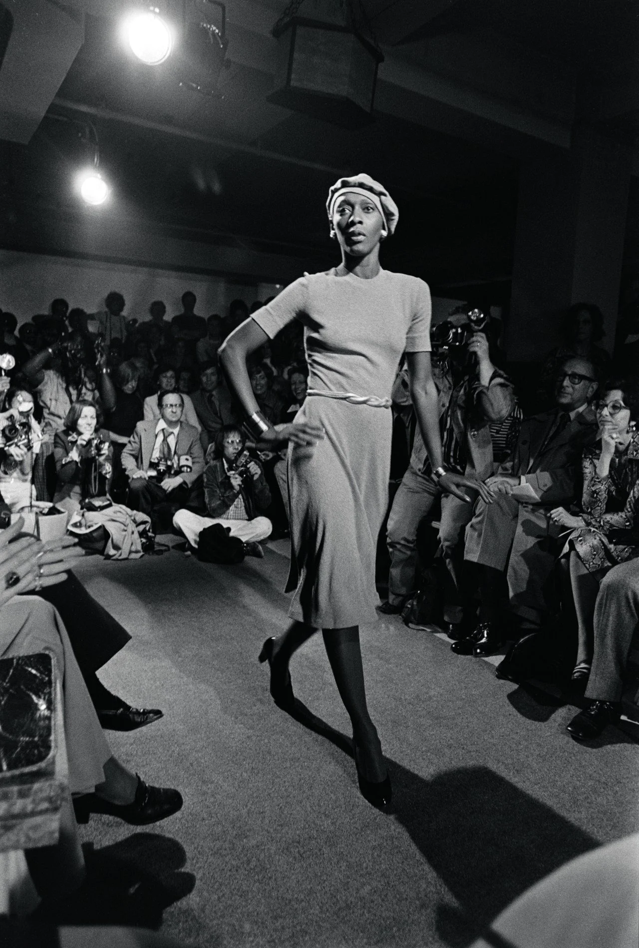Model Bethann Hardison on the runway at Clovis Ruffin Fall 1974