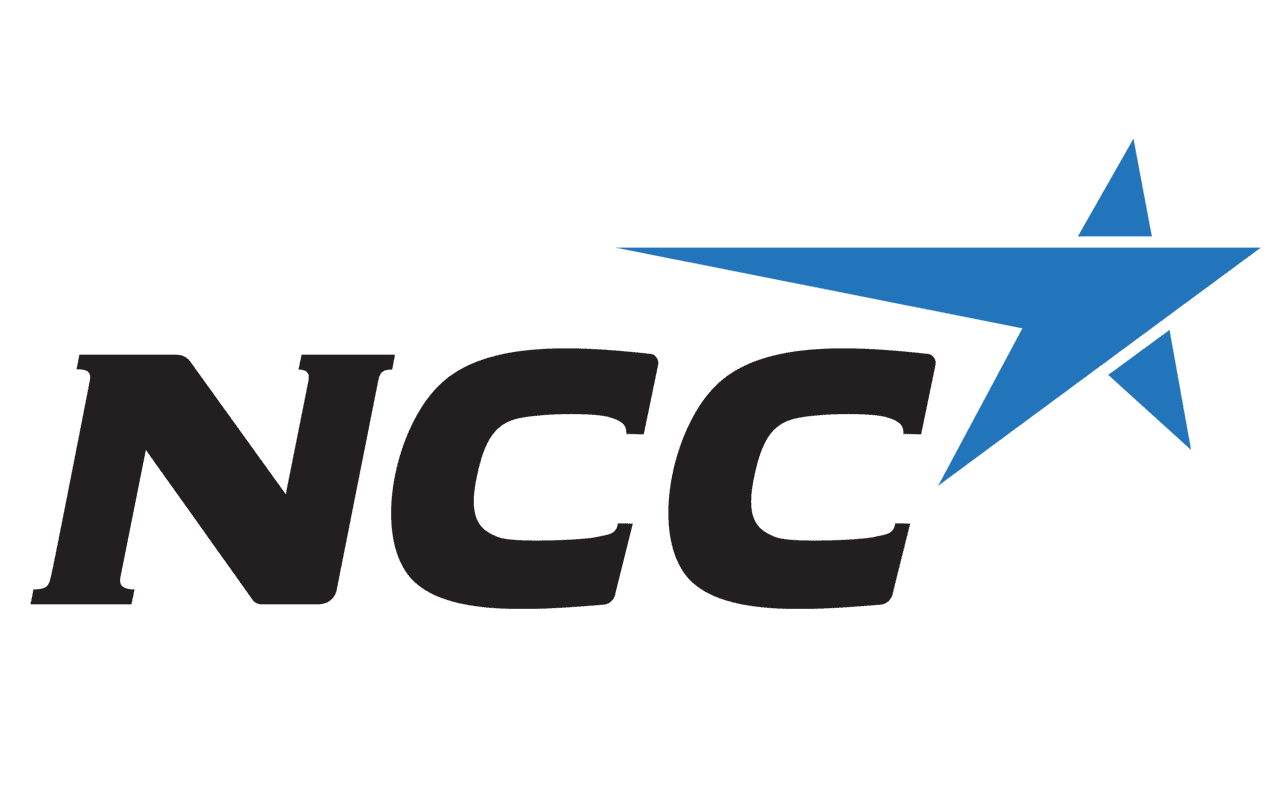 Logo with the text 'NCC' and a blue star with a stripe design.