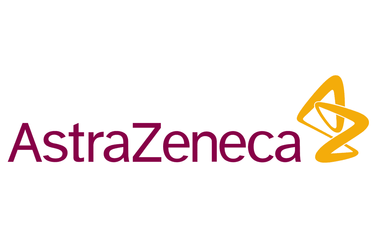 AstraZeneca logo with purple text and yellow abstract symbol