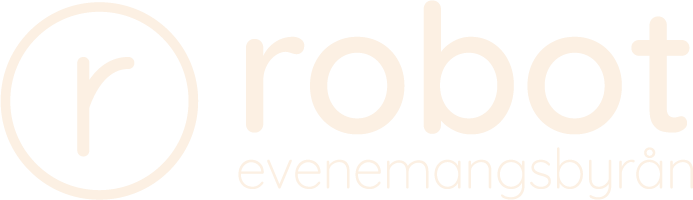 A logo with the words 'robot evenemangsbyrån' and a stylized 'r' inside a circle.