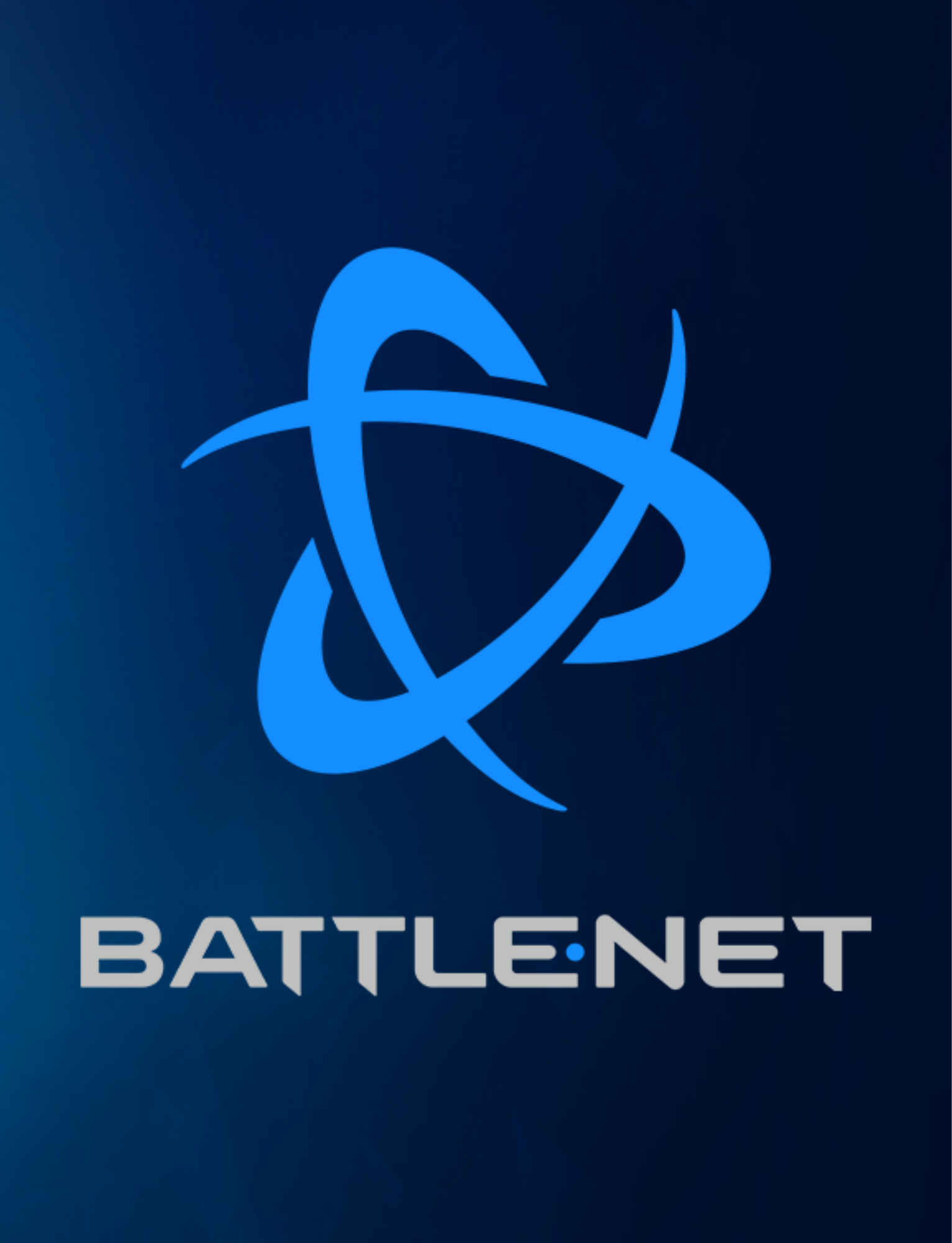 Battle.net logo featuring a blue stylized interconnected orbital design on a dark blue background with the text 'BATTLE.NET' below.
