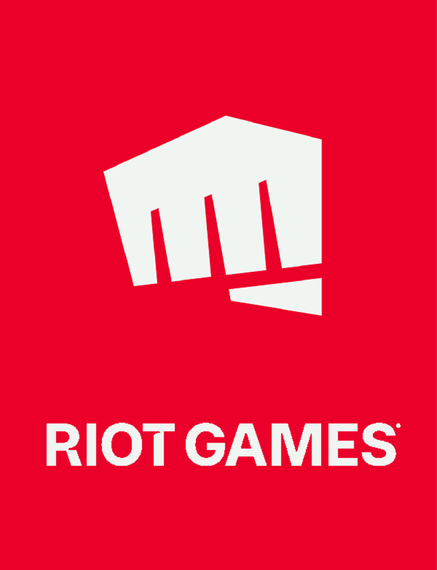 Riot Games logo with red background and white stylized fist symbol, and white text reading 'Riot Games'.