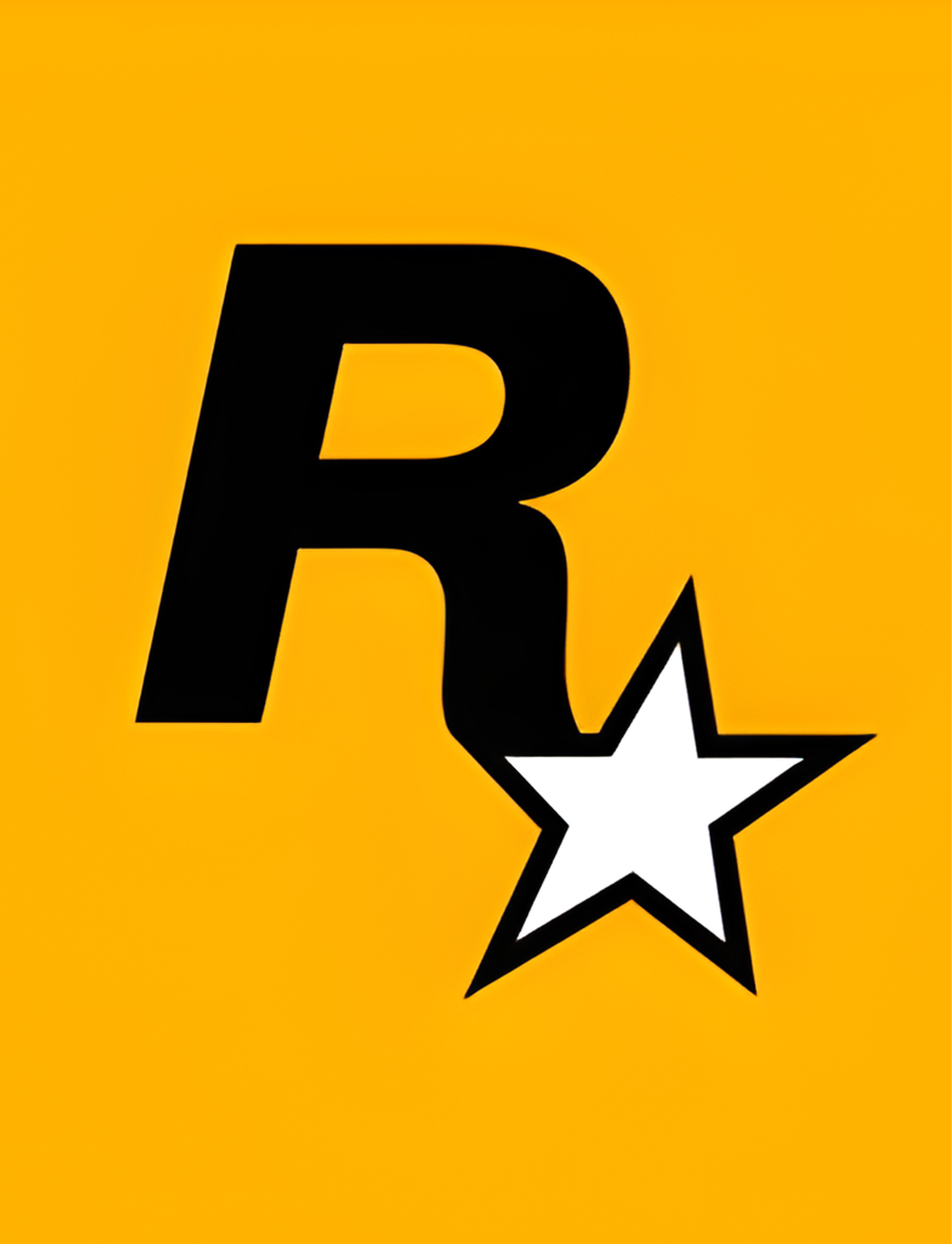 A large black letter 'R' with a white star outlined in black overlapping its right leg, set against a yellow background.