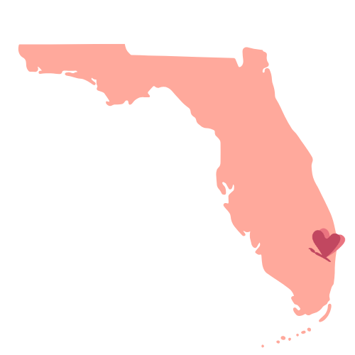 Hearts of Hope currently serves foster girls in Palm Beach County Florida. Map of Florida with location.