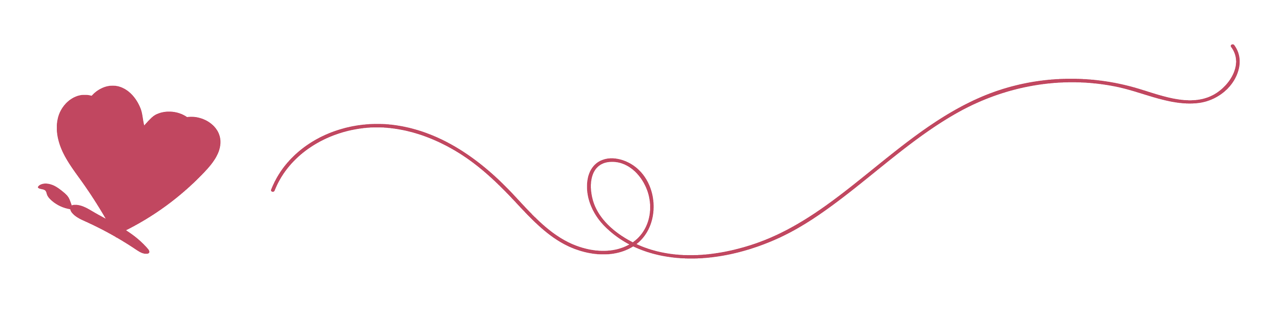 A butterfly that has hearts for wings and a paintbrush for a body. Followed by a a stylized thread extending from it, appearing as if the butterfly is flying