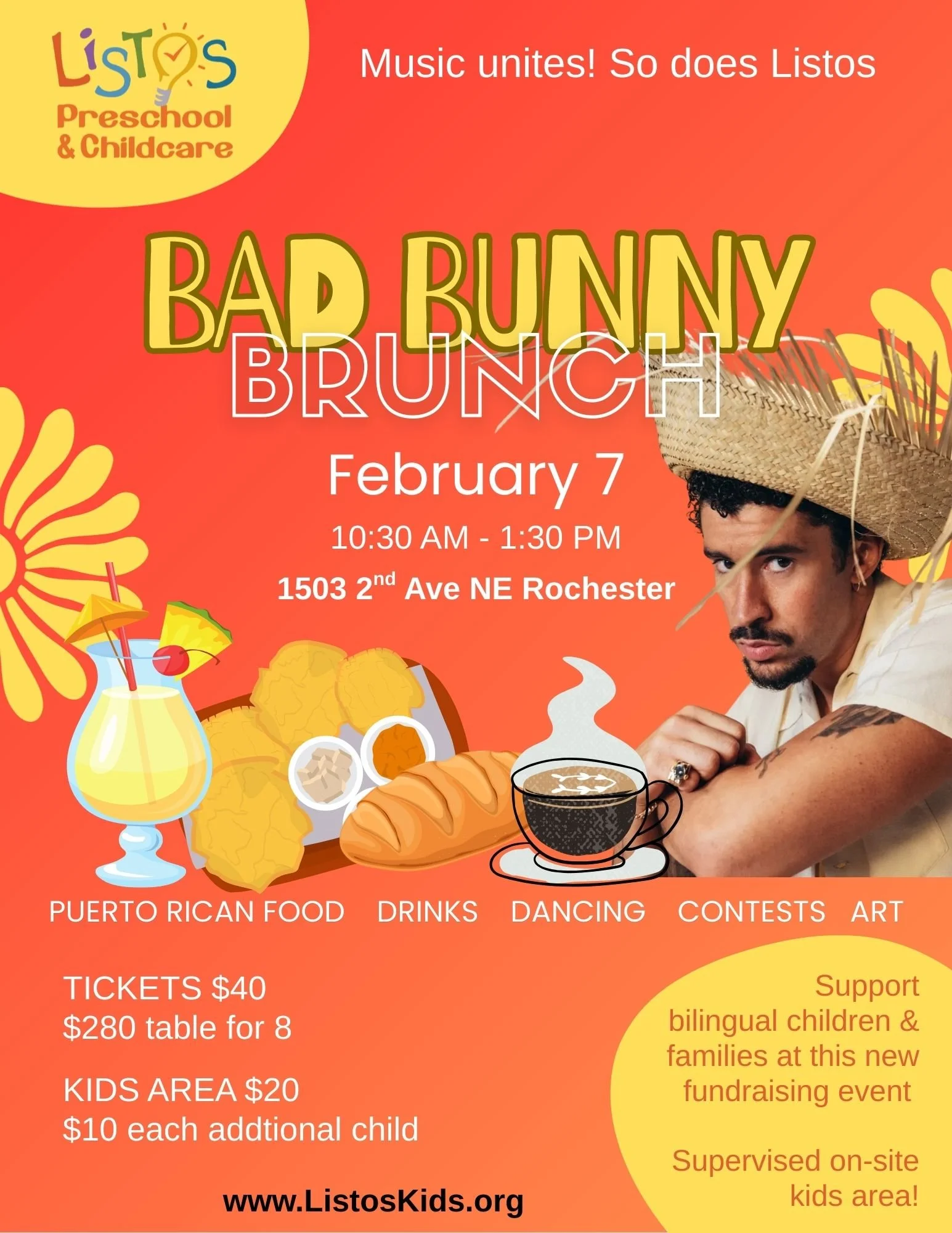 Bad Bunny Brunch fundraiser for Listos Preschool and Childcare