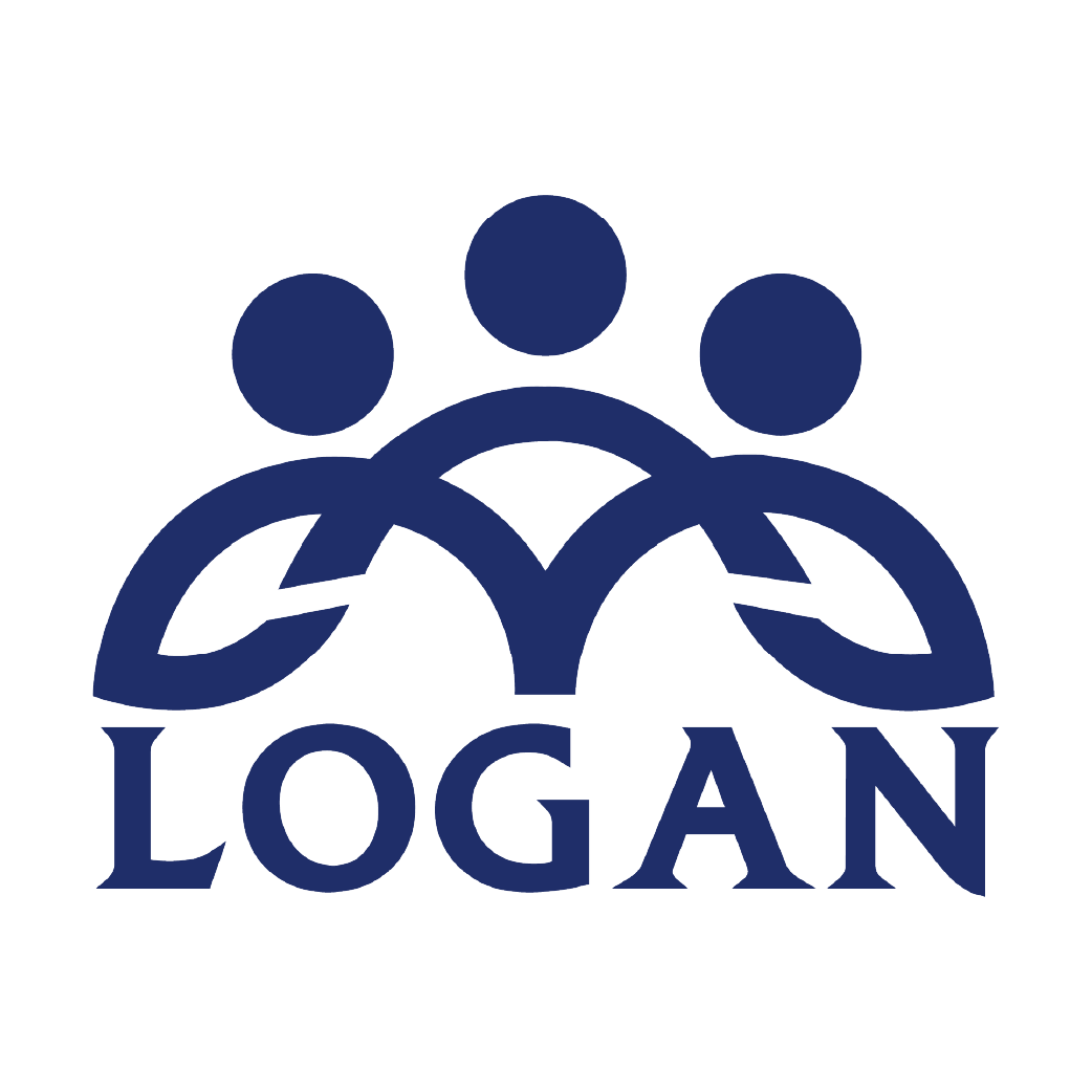 Logo with three stylized people holding hands above the word "LOGAN" in blue.