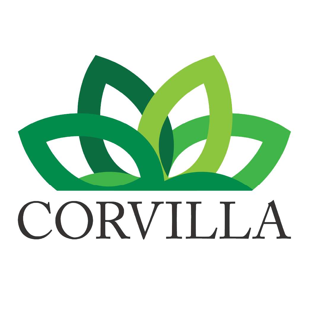 Green leaf logo with the word 'CORVILLA' written below it.