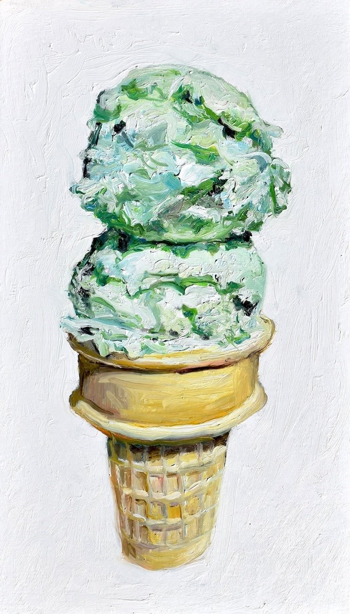Double Mint, 2026, oil on canvas, 12 x 7 inches