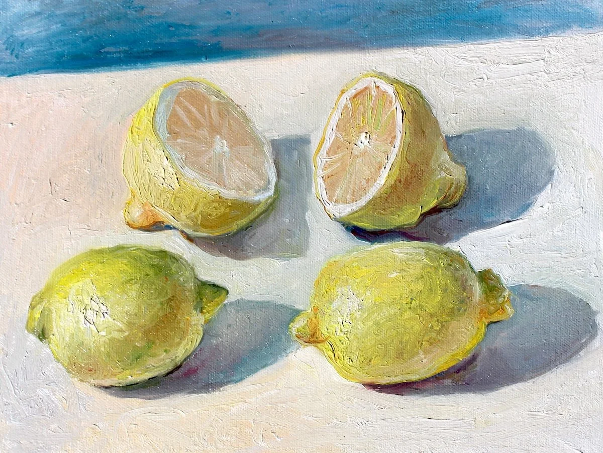 Three Lemons, 2025, oil on canvas, 9 x 12 inches