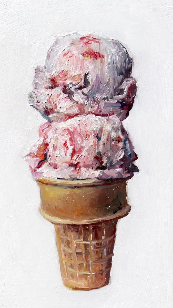 Double Scoop Strawberry, 2026, oil on canvas, 12 x 7 inches