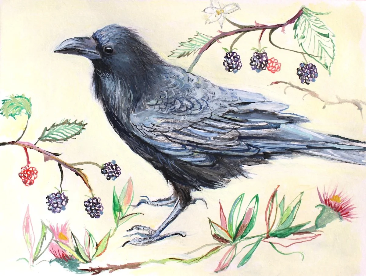 Raven, 2026, acrylic on paper, 9 x 12 inches
