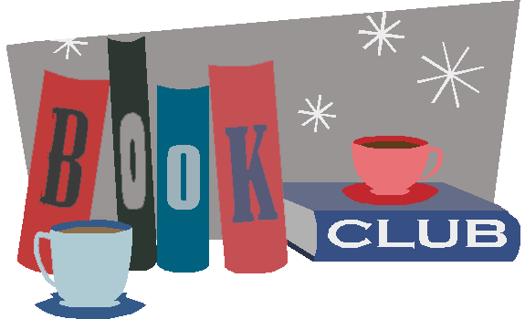 Four books titled B, O, O, K, with a cup of coffee, a cup of tea, and a book titled CLUB on a table.