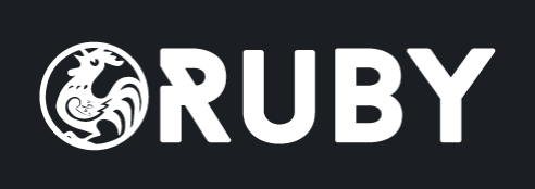 Ruby logo featuring a stylized black and white dragon head next to the word 'RUBY' in bold white letters.