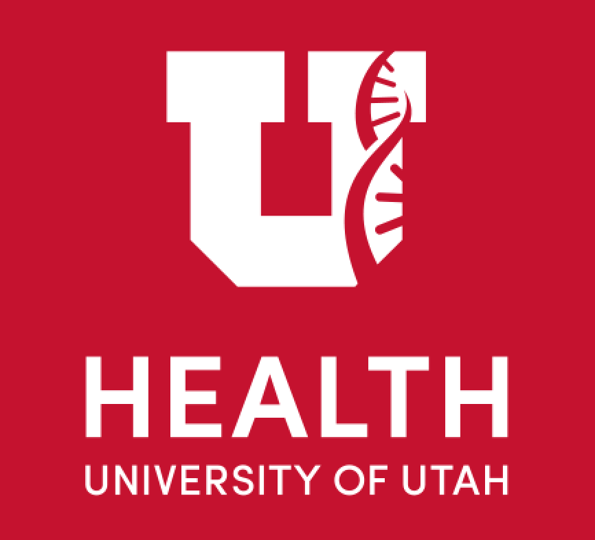 University of Utah Health logo with a large white U and a red DNA strand on a red background.