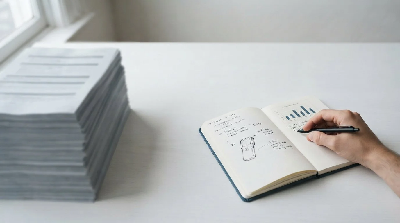 Two grids of 50 rectangles, one gray and one slate blue, with the headline "Half the web is now written by AI. Original expertise is the advantage.