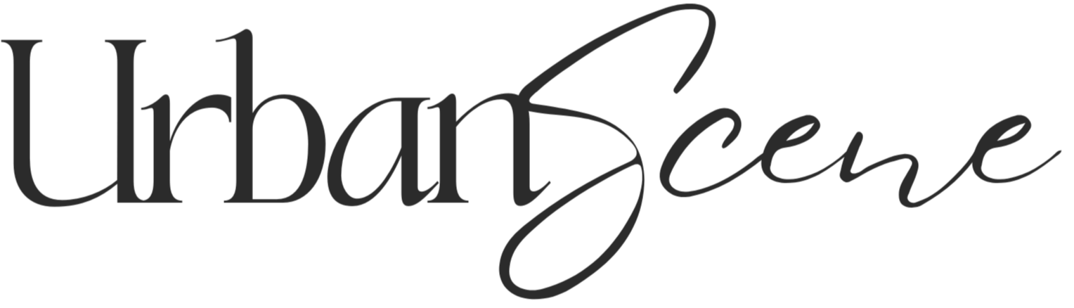 Stylized black and gray text reading "UrbanScene" with a cursive script for "Scene".